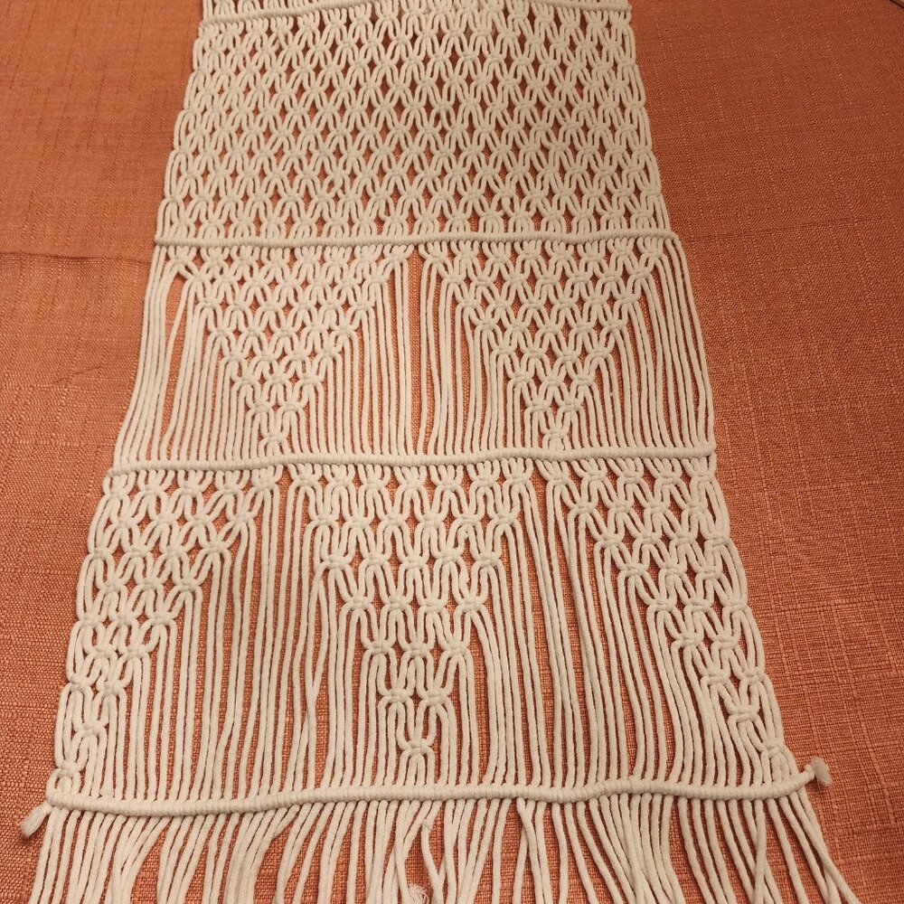 MACRAME TABLE RUNNER WITH FRINGE